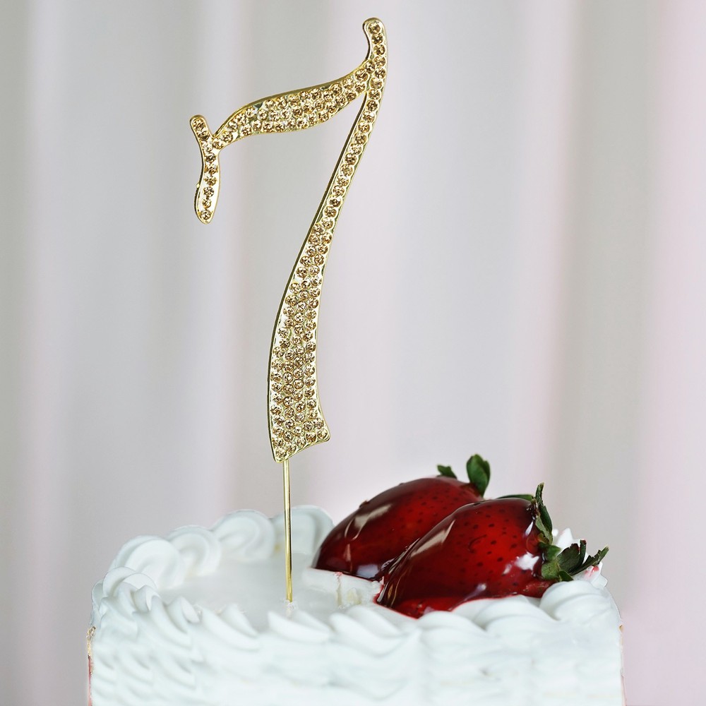 4.5″ GOLD Number 7 Rhinestone Cake Topper Wedding Cupcake Dessert Dessert Events