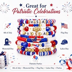 9 Pcs Bracelets for Women Colorful Heishi Stretch Stackable Independence Day
