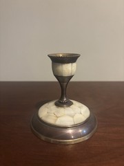 Vintage Stick Candle Holder Brass Mother of Pearl Inlay 3″ High ~ Made In India