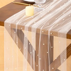 Socomi Pearl Table Runner Tulle Ivory White Summer 10ft X 1pc,