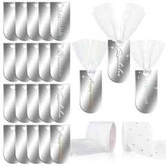 Mirror Silver Acrylic Place Cards Ribbon Wedding Name DIY Blank Tags 20 PCS