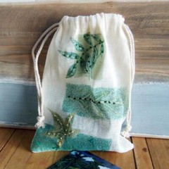 Beaded Embellished 5″ x 7″ Printed Reusable Gift Pouches Drawstring Cotton Bags