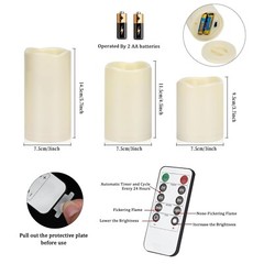 Flameless Candles 4″ 5″ 6″ Set of 3 Ivory Outdoor Indoor Pillars 3″ Diameter …