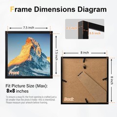 8×8 Picture Frame Set of 6,Black Photo Frame for 8×8 Without Mat,Thin Border …