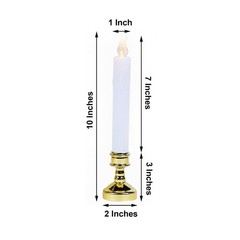 6 White Gold 10″ LED Taper Candles Lights Candle Holders Wedding Centerpieces