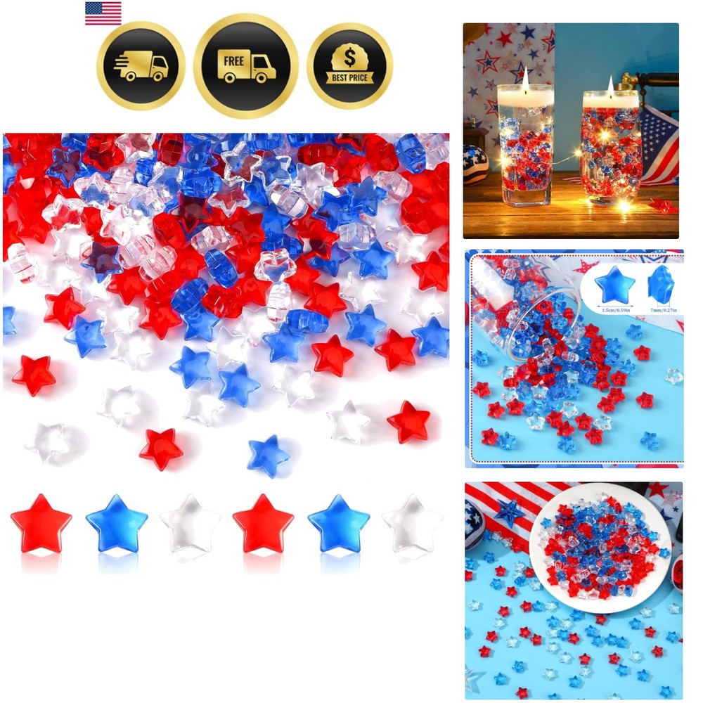 Patriotic Star Acrylic Crystals Gems Table Scatter Vase Filler 300pcs