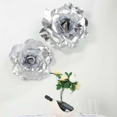 4 pcs 20″ Silver Artificial Large Roses Flowers Wall Backdrop Party Light Gray