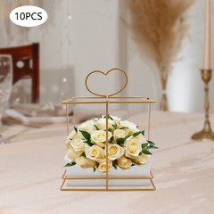 Gold Metal Square Baskets Set of 10 20 × 6.5 cm Iron Centerpiece Planters