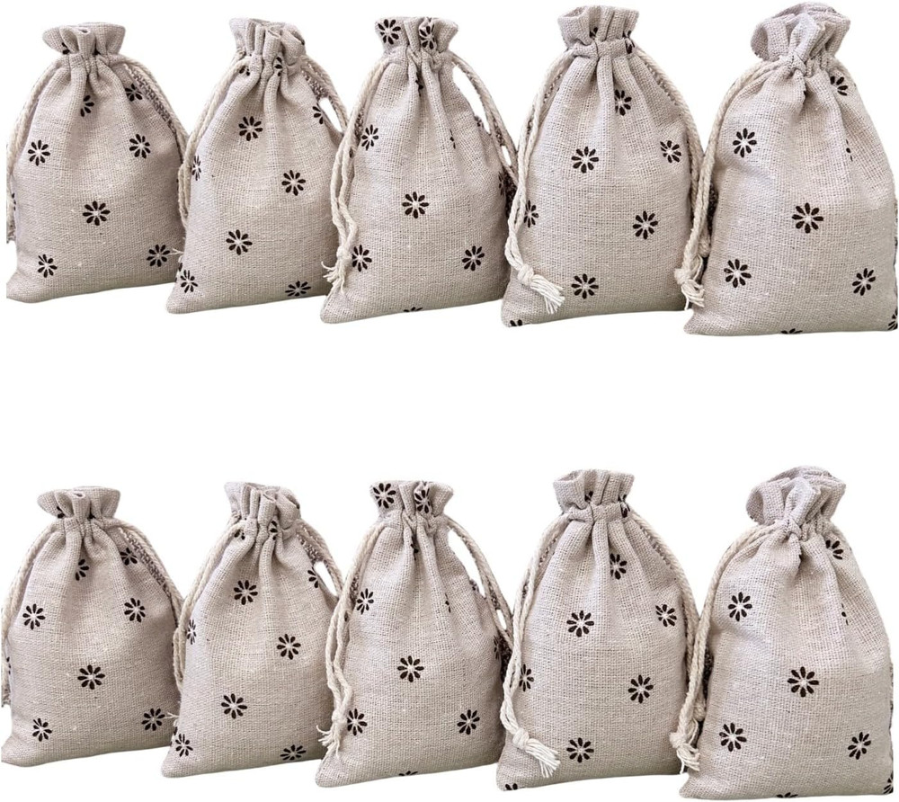 5.5″X 3.9″ 20Pcs Flower Burlap Bags with Drawstring Packaging Jewelry Pouches DI