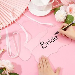 2 Pcs Clear Acrylic Hanging Signs with White Satin Ribbon for Parties 9″ x 56″