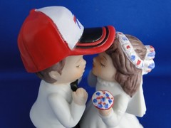 New Buffalo Bills Kissing Bride & Groom Wedding Cake Top figurine with cap