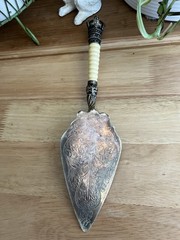 Silver Plate PIE/CAKE SERVER, Engraved With Leaves, Has A Crown On End Of Handle