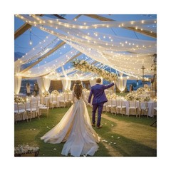 Ivory Ceiling Drapes with Lights String for Weddings, 6 Panels 5ftx20ft Sheer…