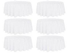 6 Pack Round Tablecloth 90 Inches White Table Cloth Stain And Wrinkle Resistant