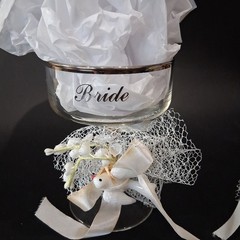 Vintage 1950’s Javit Crystal Bride & Groom Wedding Champagne Coupe Set in Box
