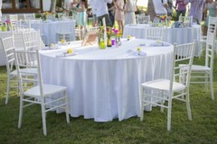 1 White Round 120″ inch Tablecloth Polyester 5′ Feet Wedding Table Cover USA