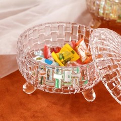 Glass Candy Dish with Lid Crystal Large 25.7oz 760ml Food Storage Organizer