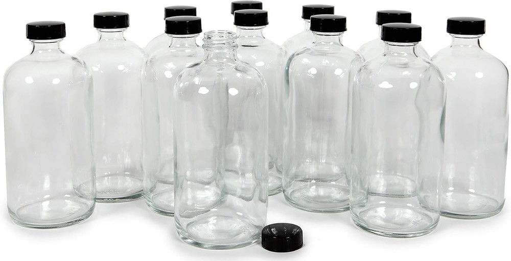 Vivaplex, 12, Clear, 16 oz Glass Bottles, with 12 Count (Pack of 1), White