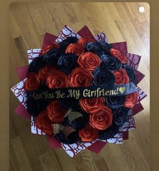 Handmade Red Satin Ribbon Rose Bouquet – Eternal Luxury Gift for Her-Widding