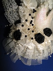 New Elegant Wedding Love Birds Caketop, accent black roses, white decor #209