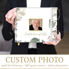 Elegant White Funeral Guest Book , 10 x 8 Inches 120 Pages Guest Book for Fun…
