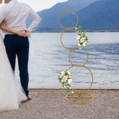 5.02ft Gold Metal Flower Stand – Stylish Square Pillar Arch with 4-Tiers