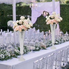 2 pcs Silver Wedding Table Crystal Flower Stand For Anniversary Ceremony Party