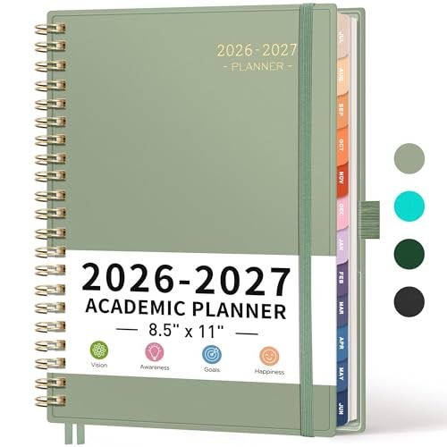 Academic Planner 2026-2027, Weekly and Monthly, July 8.5″ x 11″ Light Green