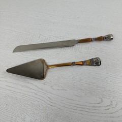 Wallace Stainless Cake Knife And Server Set Silver And Gold Tone With Rhinestone