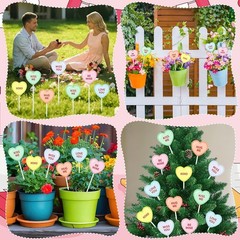 12 Pcs Valentine’s Day Decorative Picks Double-Sided Conversation Heart Plant