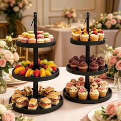 Cupcake Stand for 50 Cupcakes,Cupcake Stand 2 PACK Metal 3 Tier Cupcake Tower
