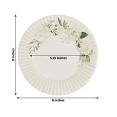 25 WHITE SAGE GREEN 8″ Dessert Paper Plates with Floral Lined Rim Party Supplies