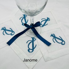 Monogrammed Wedding Napkins, White Hemstitch Linen-Cotton Blend, 20 by 20,