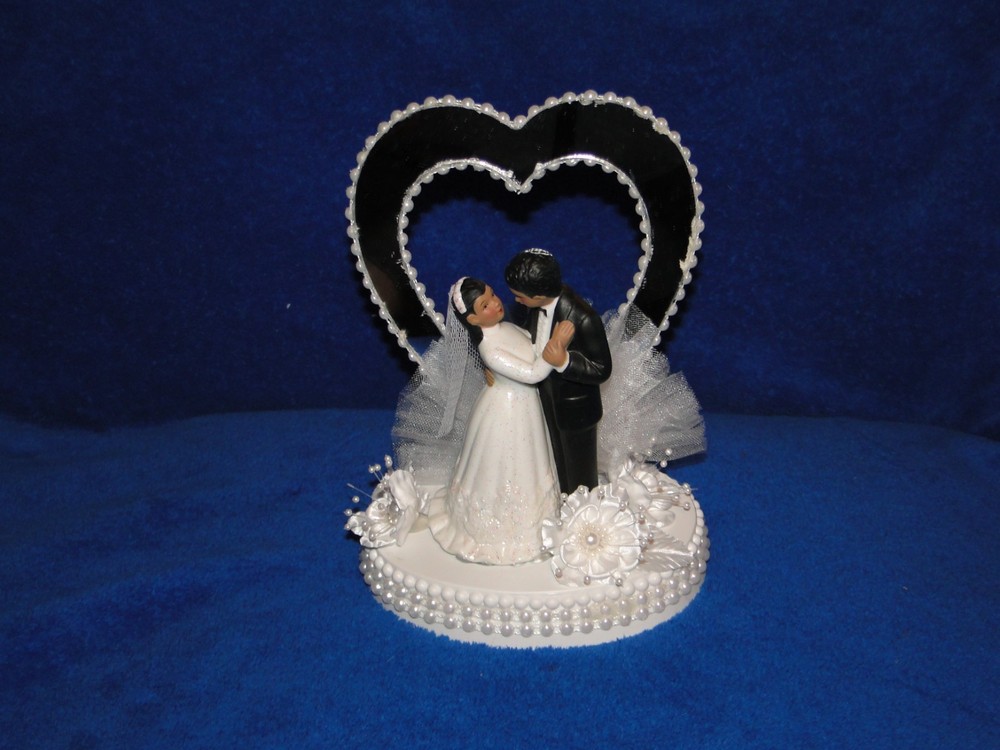 New Elegant Mirrored Heart Medium skin Bride & Groom Wedding Caketop #346