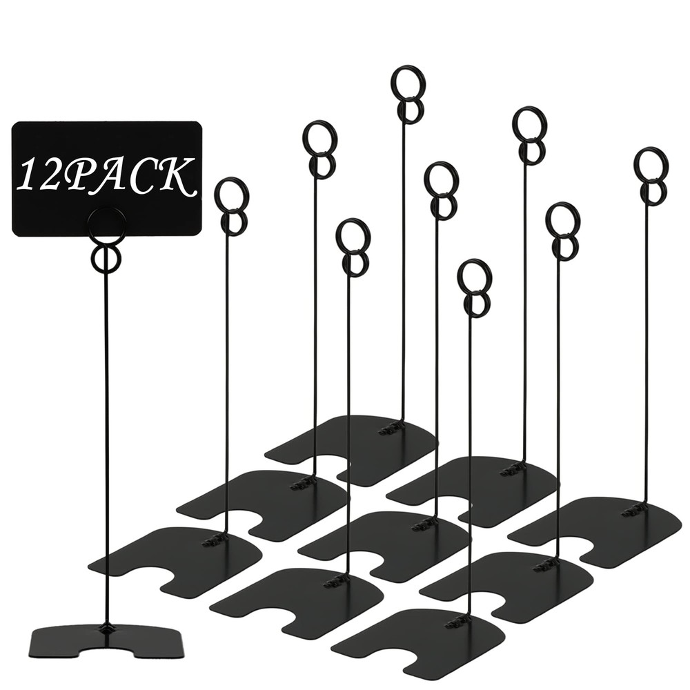 12 Pack 8 inch Tall Large Size Table Number Holders Place Card Holder Black