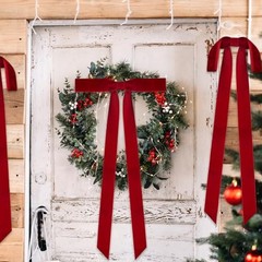 12 Pcs Large Christmas Burgundy Velvet Bows, 24 x 12 Inch Width of 1.5″ Red