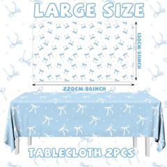HAKOTI 2Pcs Blue Bow Tablecloth,Coquette Birthday 86X51 Inches, 2pcs