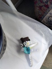 WEDDING SILK BOUQUET WHITE CALA LILY TEAL BROWN & WHITE ROSES RUSH ORDER AVAIL