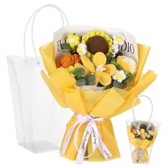 Crochet Flower Bouquet, Handmade Yellow Lily Sunflower Rose, Faux Yarn Floral