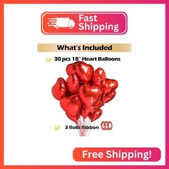30 pcs Red Heart Balloons 18″ a bunch of Heart Love Foil Helium Balloons, Helium