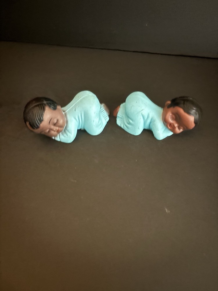 2 black African American sleeping plastic babies in mixed colors 1.5″ long