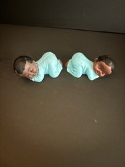 2 black African American sleeping plastic babies in mixed colors 1.5″ long