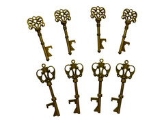 8Pcs Antiqued Brass Skeleton Key Bottle Openers Wedding Favor NOS Craft Jewelry