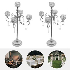 5 Arms Crystal Candelabra Freestanding Candle Holder Centerpiece Silver
