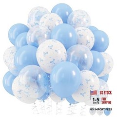 Blue Bow Balloons, 12 Inch Pastel Light Blue 12 inch 35pcs Blue White