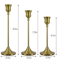 Candlestick Holders, Taper Candle Holders Set of 3, Vintage Brass Gold