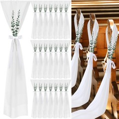 48 Sets Wedding Chair Decorations – Chiffon Sashes, Ribbons & Eucalyptus Decor