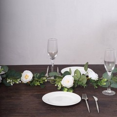 5.5 ft Green White Eucalyptus Leaves Garland Silk Rose Flower Heads Party Events