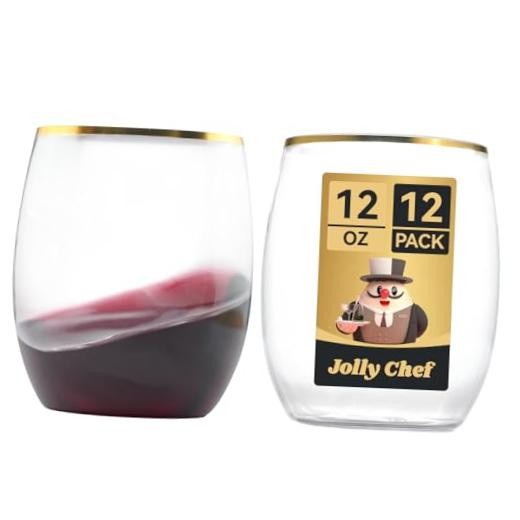 12 Pack 12oz Gold Plastic Wine Glasses Stemless, Gold Gold(12oz-12pack)