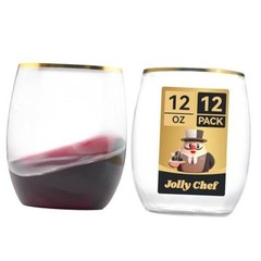 12 Pack 12oz Gold Plastic Wine Glasses Stemless, Gold Gold(12oz-12pack)